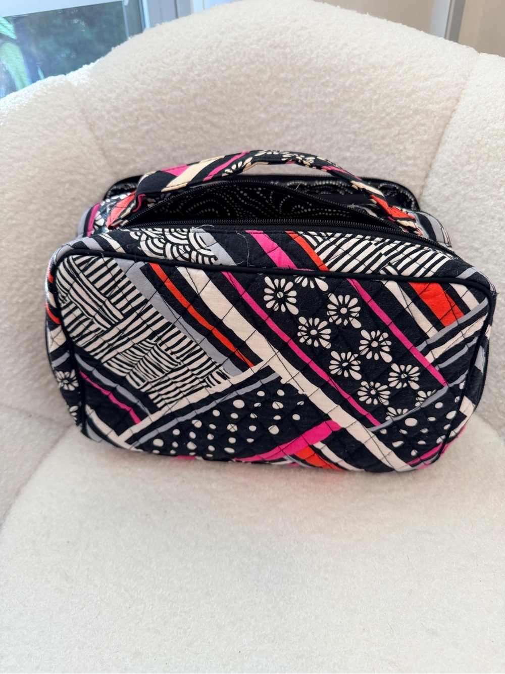 Vera Bradley Quilted Cosmetic Case in Black, Pink & Orange